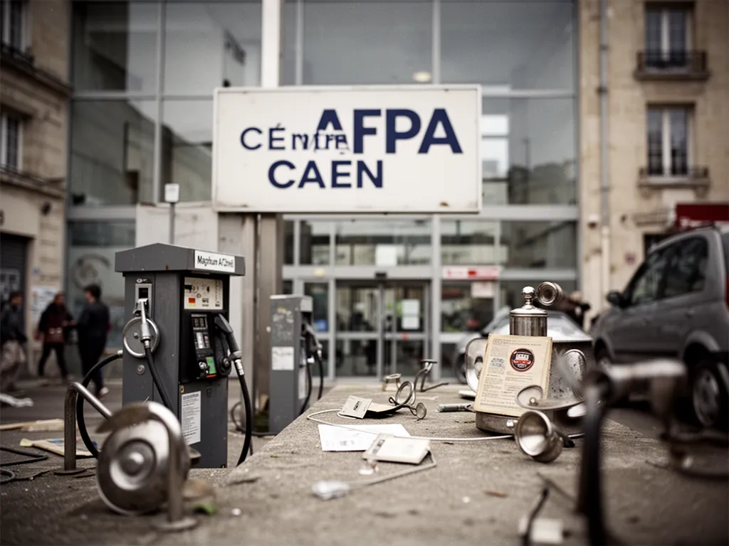 Façade du centre AFPA de Caen avec des apprenants adultes entrant dans le bâtiment