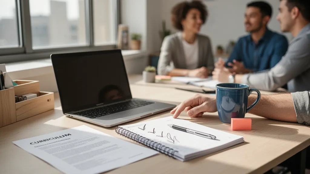 Salle de formation vide avec tableau et chaises, écran affichant un programme de formation