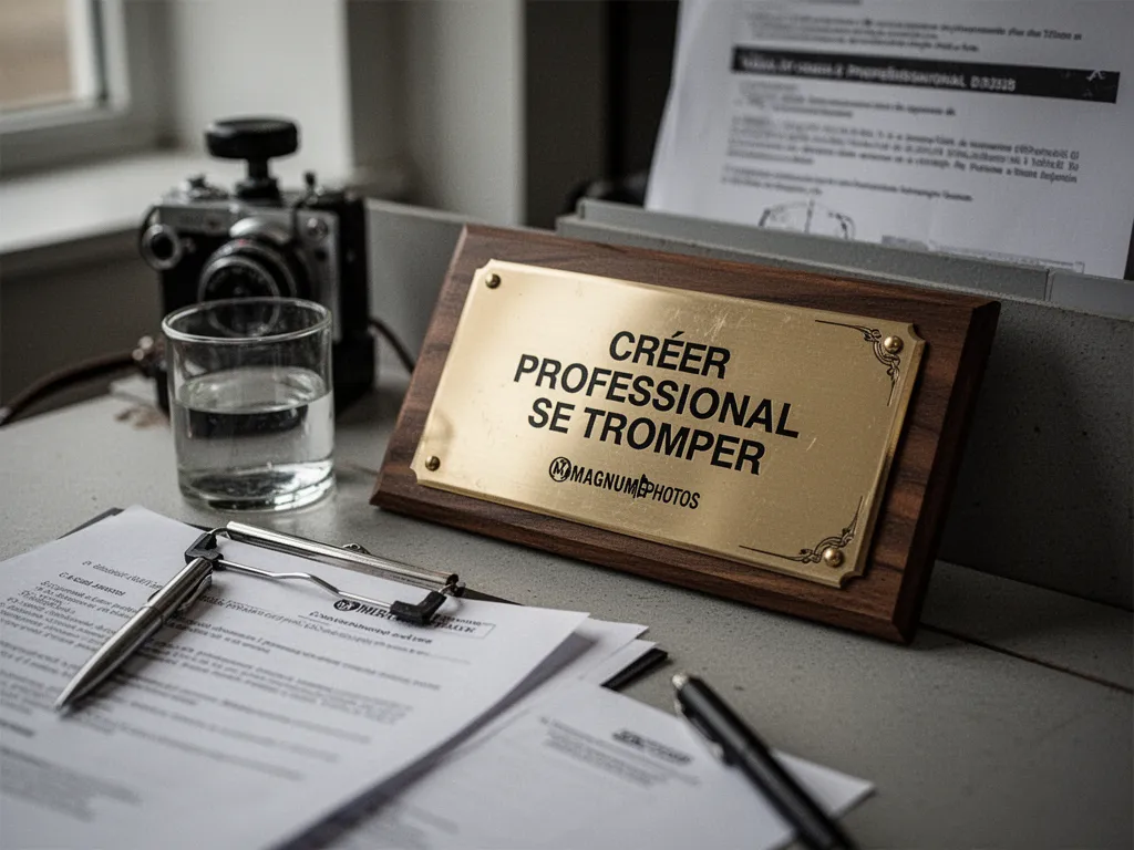 Plaque professionnelle fixée à l'entrée d'un cabinet avec texte gravé sur support rigide