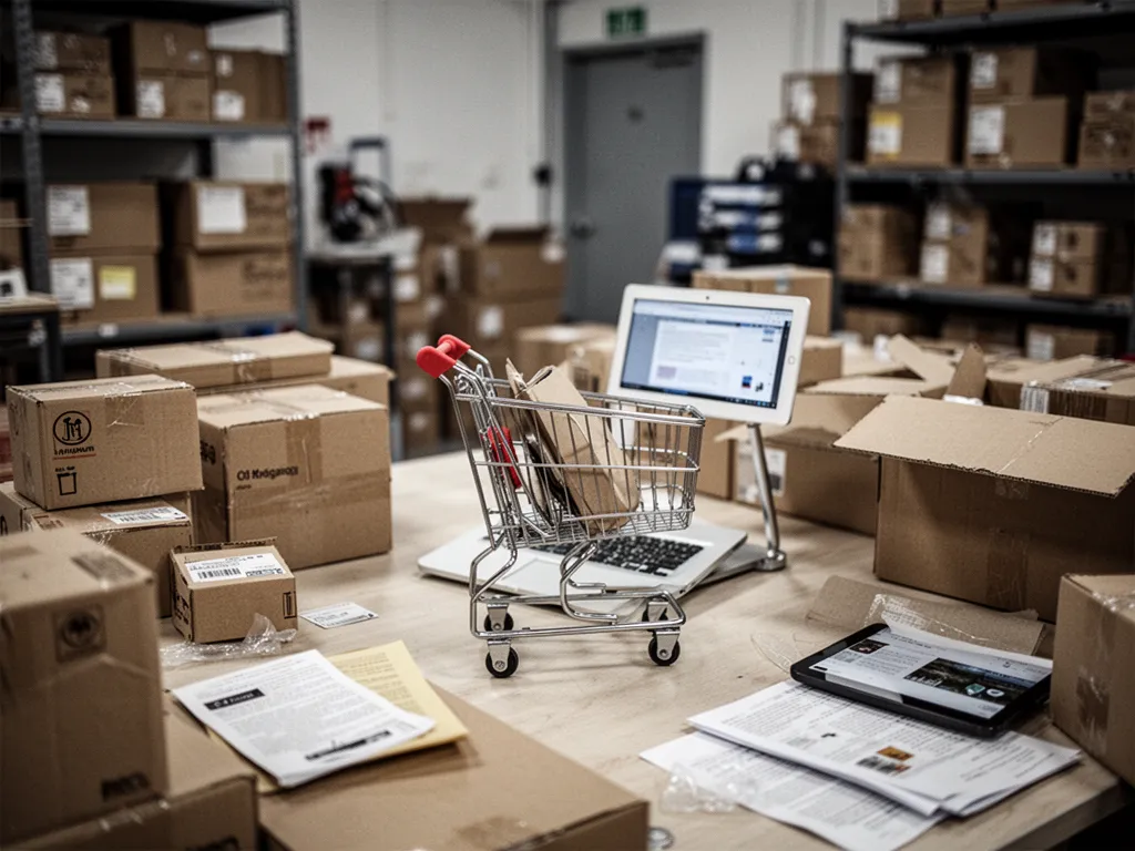 Personne analysant un tableau comparatif de formations e-commerce sur un écran, entourée de notes et d'un carnet de stratégie