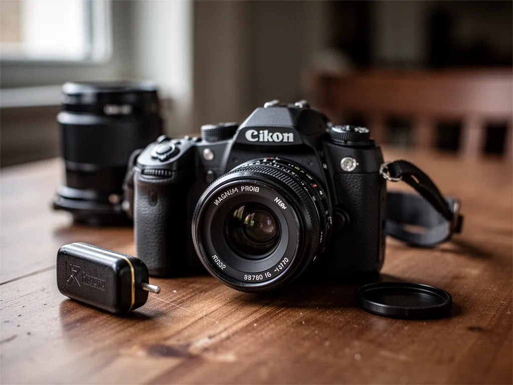 Écran d'ordinateur affichant un cours de photographie en ligne, avec un appareil photo reflex posé à côté
