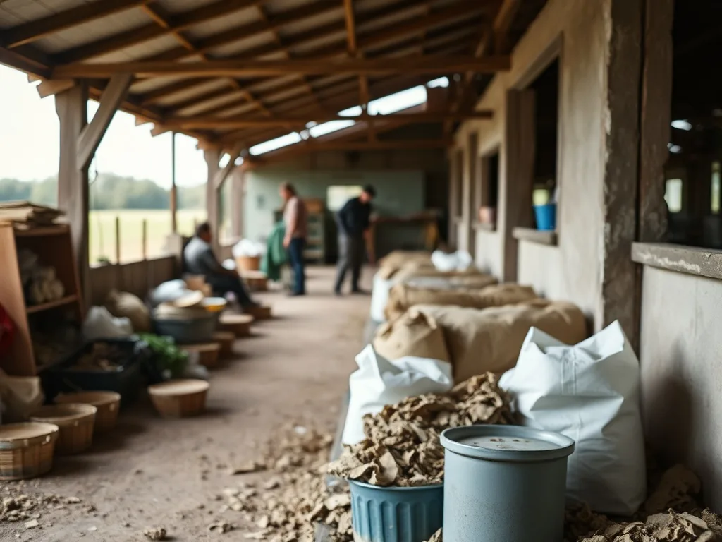 Formatrice en ferme pédagogique montrant le nourrissage des chèvres à un petit groupe d'adultes en formation, carnet de notes à la main